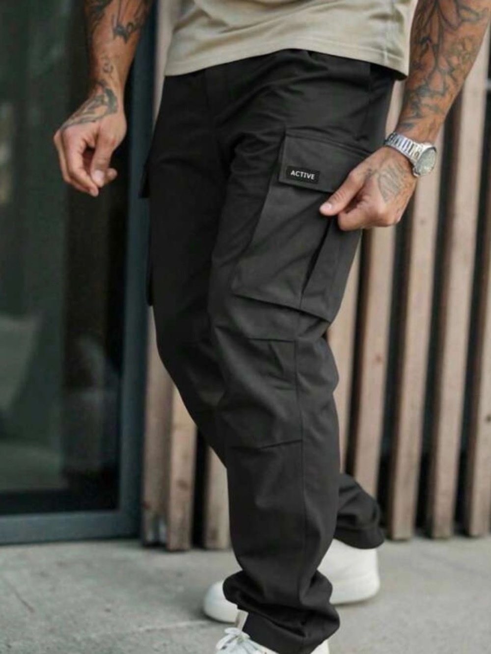Active Black Cargo Pants with Utility Pockets